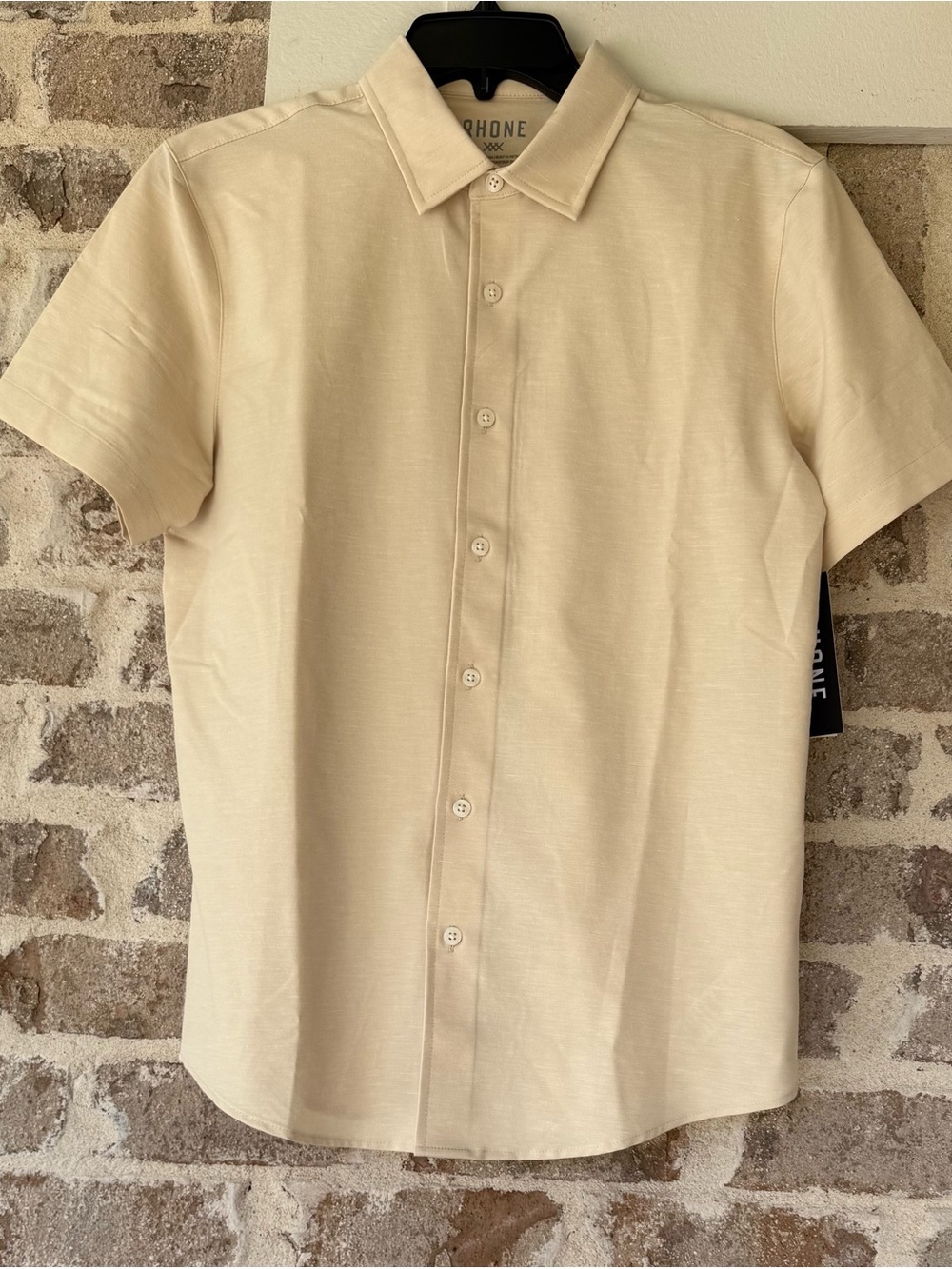 RHONE Short Sleeve Button-Down Shirt in Cream